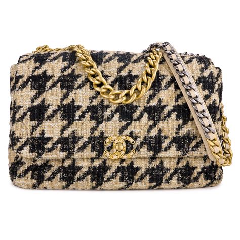 chanel 19 small houndstooth beige tweed flap bag|chanel handbags phone number.